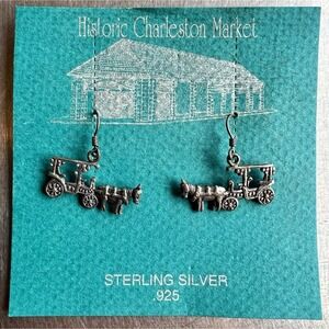 New Sterling Silver 925 Charleston SC Inspired Horse & Buggy Dangle Earrings